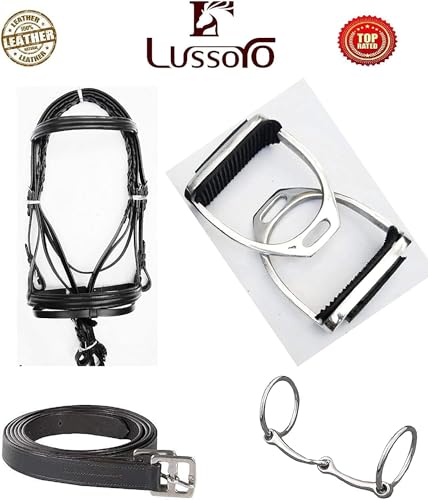 Lussoro Leather English Riding Horse Saddle Starter Kit for Horse 6 Pcs Riding Gift Set (Size 17)