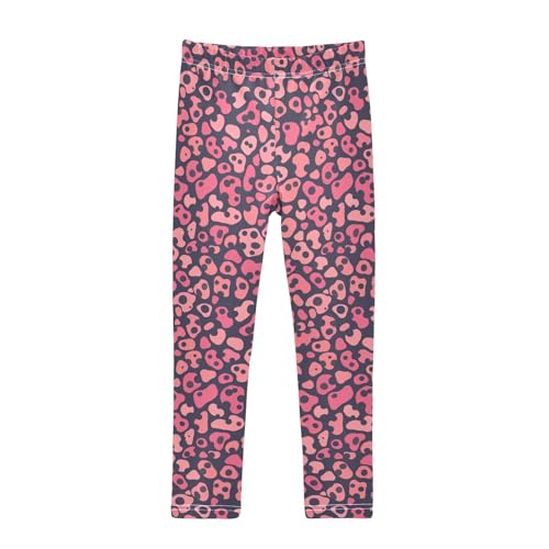 KLL Leopard Pattern Pink Black Little Girls Cotton Leggings Stretchy High Waisted Activewear Running