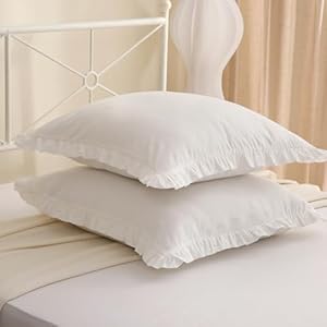 Shabby ruffled euro pillow shams set of 2 washed cotton off white farmhouse vintage pillowcases 26×26 bed pillow covers  urban country home decor