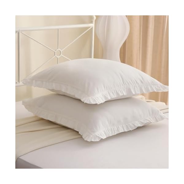 Shabby ruffled euro pillow shams set of 2 washed cotton off white farmhouse vintage pillowcases 26×26 bed pillow covers  urban country home decor