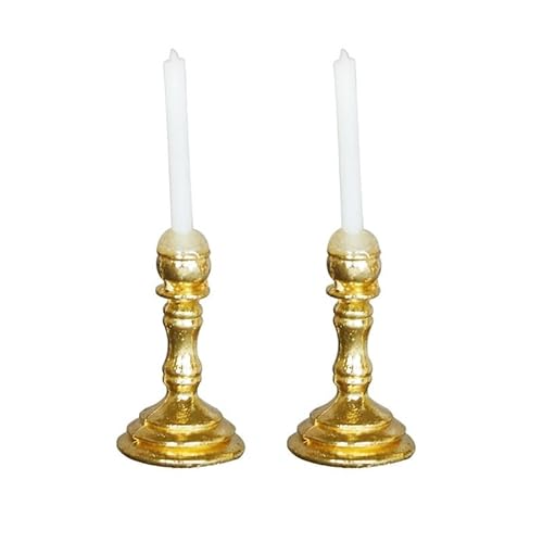 2Pcs Gold 1/12 Miniature Candle Holder Candlestick Dollhouse Accessories, Dollhouse