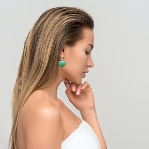 HAIXIAN Geometry Dongling Jade Gemstone Love Heart Drop Earrings for Women (A1_Dongling Jade) by HAIXIAN - Image 2