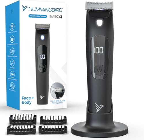 Image of HUMMINGBIRD MK4 Hybrid Beard and Body Trimmer for Men - Body Groomer & Pubic Hair Trimmer, Waterproof All in One Electric Shaver, USB-C Rechargeable, LED Display & Storage Base