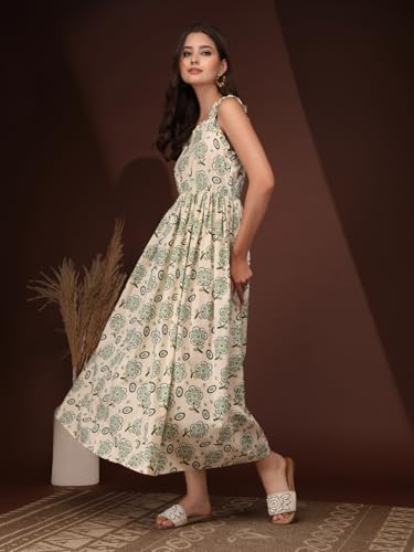 Image of Dress for Women | New Rayon Floral Printed Flared Maxi Dress for Women & Girl's