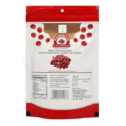 Image of Wonderland Foods 1Kg (200g X 5) American Dried Sliced Cranberries Pouch