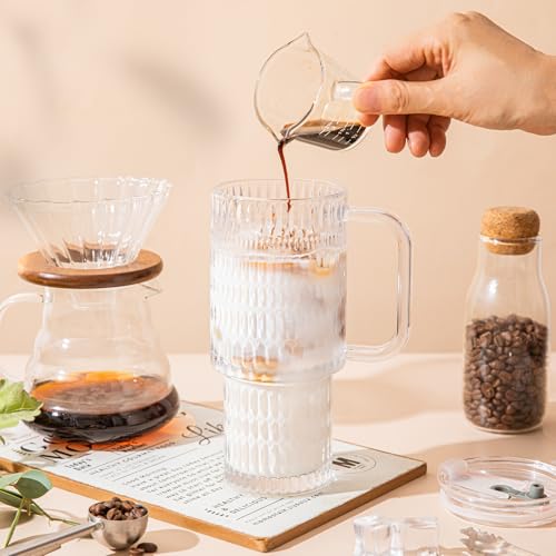 SoulTimes 26oz Raindrop Glass Tumbler with Handle - Set of 2, Reusable Iced Coffee Cup, Glass Cup with Lid and Straw for Smoothies, Juice, Coffee, Tea, Milk & More by SoulTimes - Used condition - Image 4
