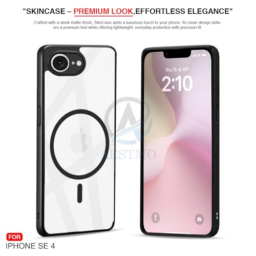 Image of AESTMO iPhone 16E / SE 4 Back Cover | 360 Protection | Crystal Clear Hard Back Transparent | Compatible with MagSafe Accessories for iPhone 16E / SE 4 (PC+TPU, Black Bumper)