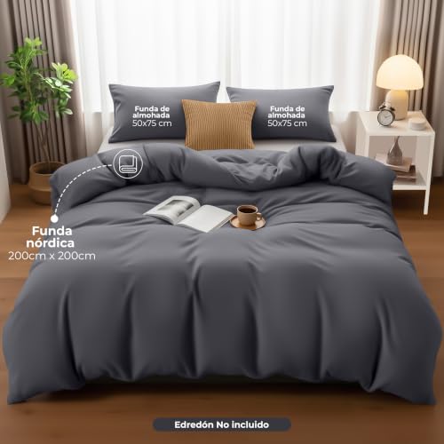 Miniatura 2 de Utopia Bedding Funda Nordica Cama 105 - Microfibra Juego De Funda De Edredon 200x200 Cm Y 2 Fundas De Almohada 50x75 Cm Gris