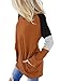 ONLYSHE Womens Casual Loose Fitting Tunic Tops Crewneck Classic Tee Shirt Color Block Shirts with Pockets;Brown;XLarge