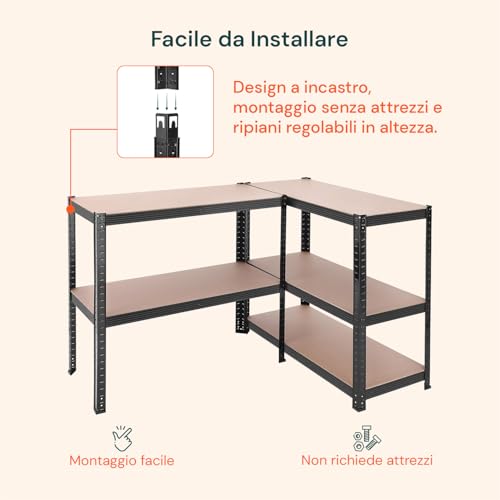 DAIMANN Metallregal für Garage, modulares Regal aus Metall mit 5 Regalböden, Holzoptik, platzsparend für Keller, Büro und Lager