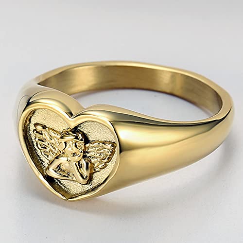 Jude Jewelers Stainless Steel Heart Shaped Signet Style Angel Pattern Statement Promise Wedding Ring2