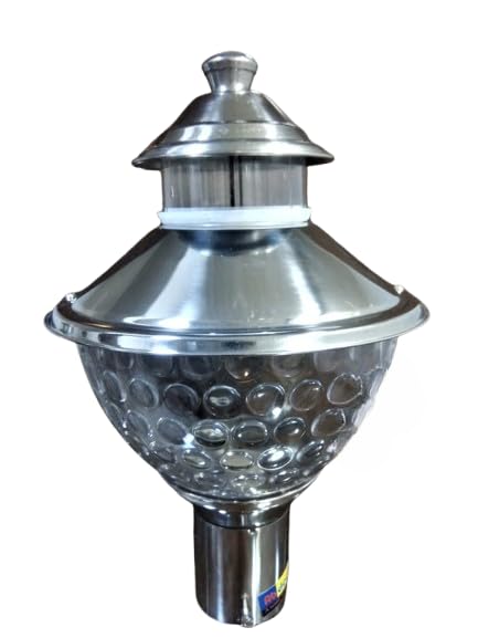 Stainless Steel Gate Light, Silver, Outdoor Post Top Lamp with Textured Glass Globe-image-4