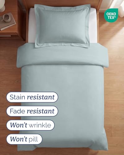 Image of Duvet Cover Twin /Twin XL Size Set - Extra Soft Twin /Twin XL Duvet Cover 68 inch x 90 inch with 1 Pillow Sham for Women, Men, Kids & Teens - Comfy, Easy-Care & Fade Free w / Zipper Closures & Ties (Ice Blue)
