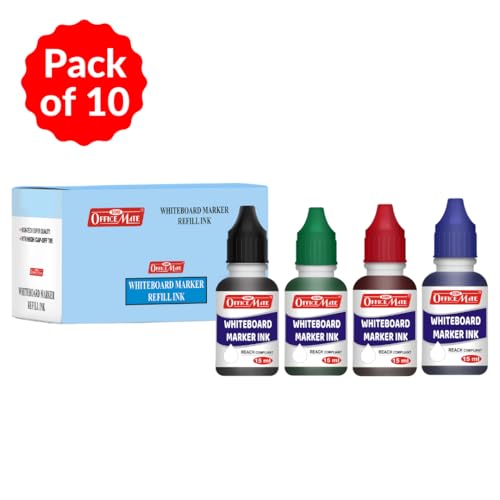 Image of Soni Officemate Whiteboard Marker Ink - 15ml | Pack of 4 (Mix)| Black, Blue, Red & Green |Smooth, Easy Wipe, Long-Lasting Ink | Eco-Friendly & Bright