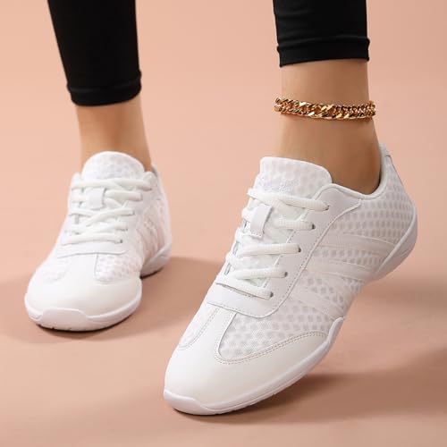 YSMIIH Women Cheerleading Dance Fashion Trainers Sneakers Lace Up Gym Athletic Sport Training Ventilate Mesh Cheer Shoes2