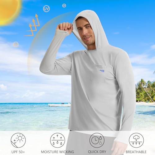 Image of BASSDASH Men's UPF 50+ Fishing Hoodie Shirts with Chest Pocket Lightweight UV Sun Protection Long Sleeve Hiking Sports FS34M