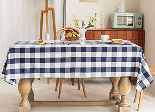 Qiden Buffalo Plaid Tablecloth Square/Rectangle Wrinkle Free Washable Polyester Fabric Table Covers For Family Dinners Special Occasions Daily Use - Navy And White - 54 X 54 Inch #TOP3