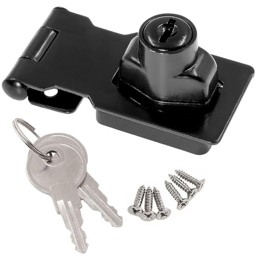 Litensh Cerradura de cerrojo de ángulo recto de 90 grados con llave igual, cerrojo pequeño hebilla de pestillo de seguridad para puerta, cerradura de cobertizo de candado (Black 2.5 Inch)