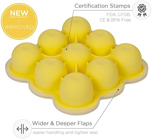 KIDDO FEEDO Container for Baby Food, Purees and Breastmilk - Free Baby Feeding eBook by Award-Winning Author/Dietitian - Yellow