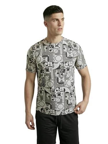 Image of TECHNOSPORT Men Printed Slim Fit Round Neck T Shirt MATPIQ Short Sleeve Polyester Tshirt for Men Gym Workout Running Casual Sports Active Quick Dry Branded