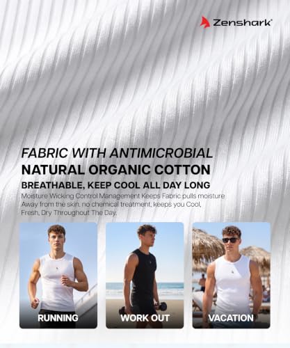 Image of ZENSHARK Sleeveless T Shirt for Men | 100% Organic Cotton Gym Vest 220 GSM | Tank Top Sando Innerwear | Soft, Skin Friendly, Breathable