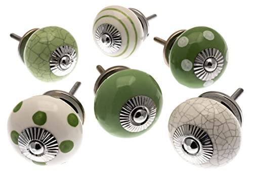 Mango Tree - Boutons de porte en céramique vert pomme et blanc (lot de 6)