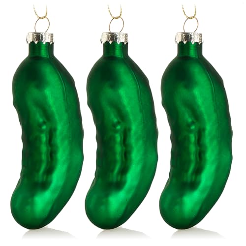 COM-FOUR® 3X Glas Christbaumschmuck 10 cm - Große Weihnachtsgurke...