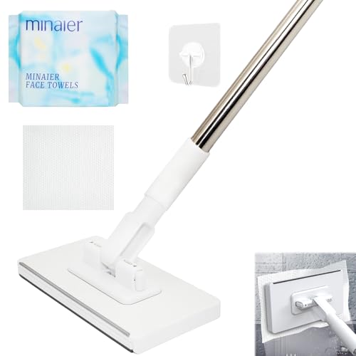 Mopa con Sistema de Sujeción a Presión, Mopas de Limpieza Suelos, Trapeador de Polvo con Desmontaje en un Clic, Sin Lavado a Mano, Mopa de Microfibra sin Lavado con 10 paños Reutilizables