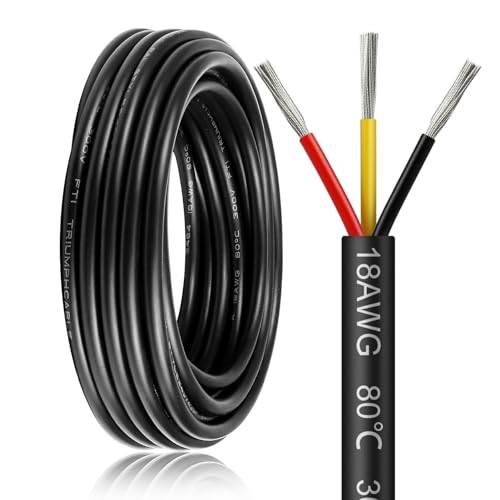 10 Metres 18AWG 3 Core Electrical Wire, 3x0.75mm² Flexible Stranded Tinned Copper Electric Cable, 12V 24V 240V 300V PVC Electric Wire for LED Strips Lighting Lamp Automotive, Black