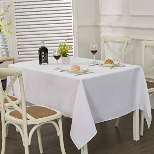 Image of Obstal 210GSM Rectangle Table Cloth, White, 60 x 84 Inch | Water Resistance Microfiber Tablecloth, Decorative Fabric Table Cover for Outdoor and Indoor Use
