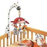 tumama Control remoto móvil cuna musical espejo de animales suaves para colgar luces de cuna proyector giratorio para dormir, piano, apagado automático, mute Spin Motor regalo para recién nacido