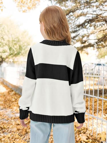 LAYOGAS Girl's Ski Pullover Sweaters Crew Neck Color Block Striped Long Sleeve Knitwear Jumper Tops4