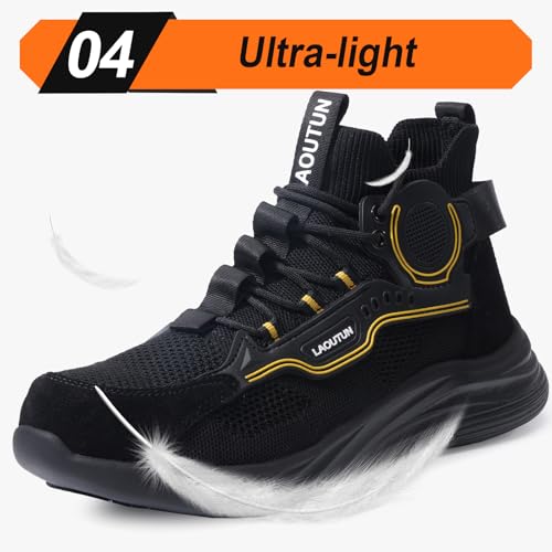 Image of LAoutun Steel Toe Shoes for Men Work Shoes Safety Sneakers Comfortable Lightweight Puncture Proof Slip on Indestructible Construction Work Shoes