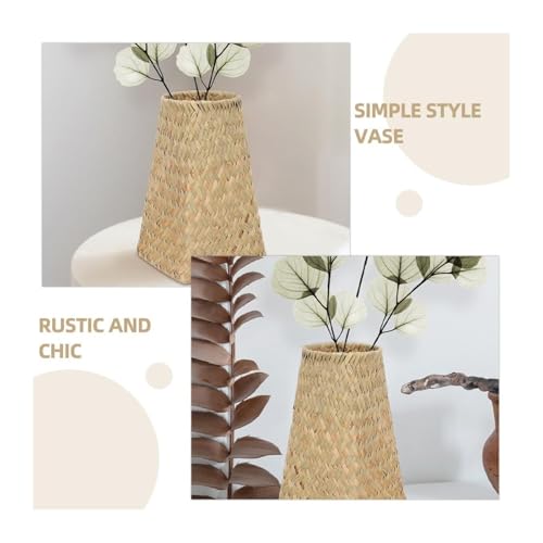Jarrones para flores de paja tejida en juego rustico para decoracion 4