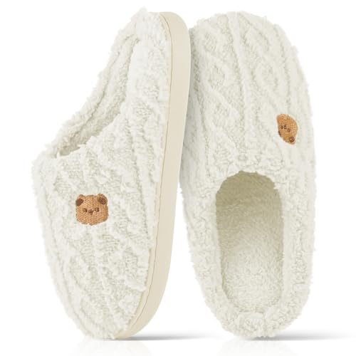 House Slippers,Fuzzy Slip-on Slippers for Women Men Warm Cozy Soft Lightweight Memory Foam Indoor House Shoes,Anti-Skid Cozy Plush for Indoor Outdoor Slippers