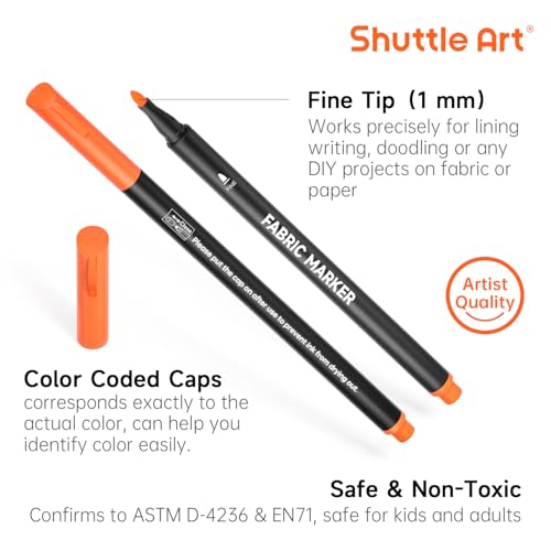 Image of Shuttle Art 36 Colors Fabric Markers, Permanent Markers for T-Shirts Clothes Sneakers Jeans with 11 Stencils 1 Fabric Sheet, Permanent Shirt Pens for Adult DIY Painting Writing