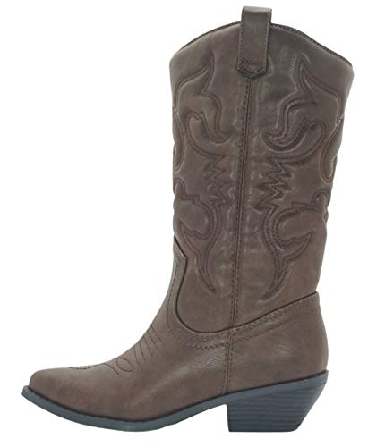 Image of Soda RENO ~ Women Western Cowboy Stitched Pointe Toe Low Heel Ankle Mid Shaft Fashion Boots