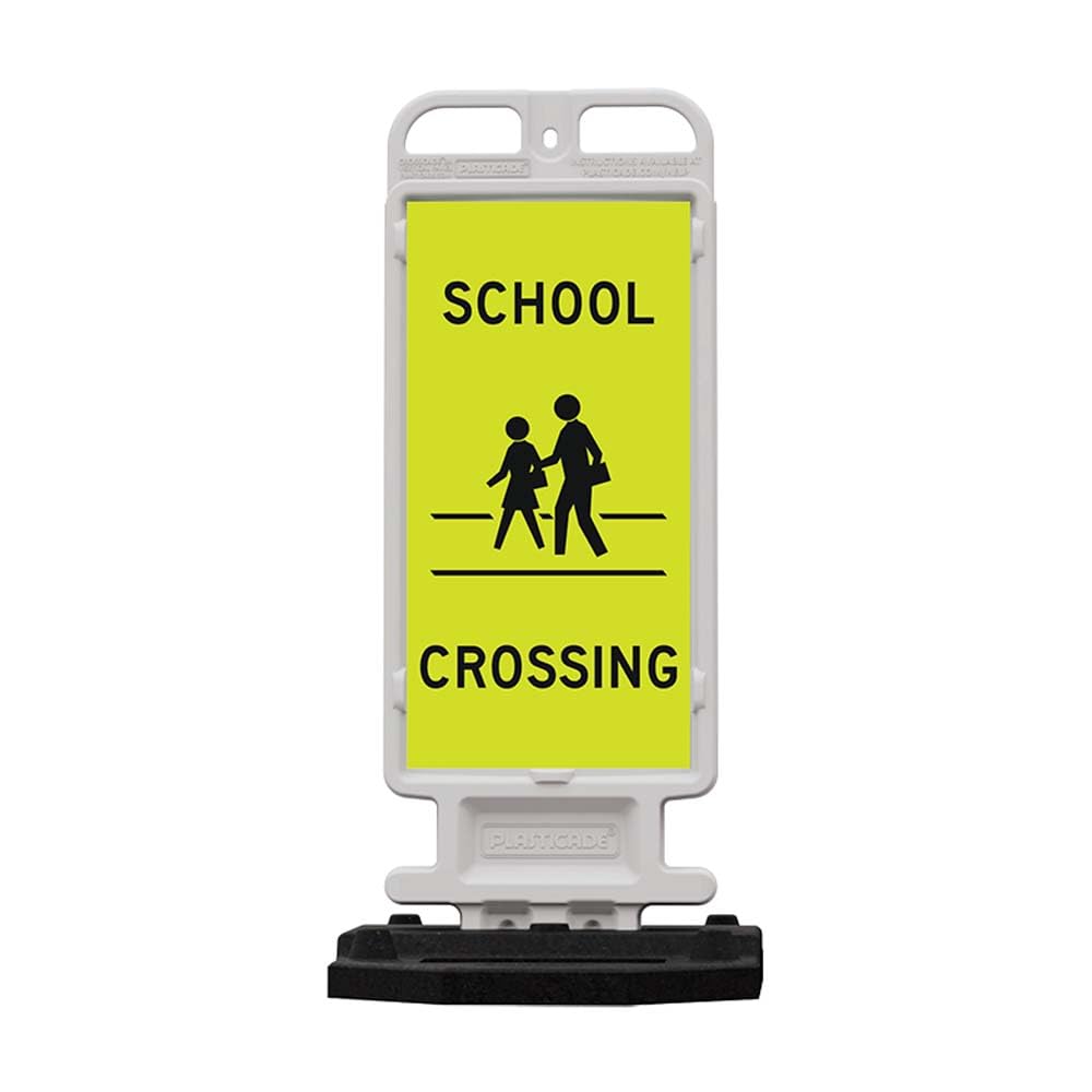 Plasticade Crosscade Crosswalk Sign, 24" Vertical Panel with 12x24 School Crossing Sign, Impact-Resistant Rubber Base, and Diamond Grade Reflective