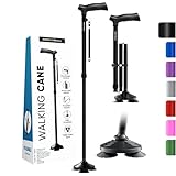 HONEYBULL Walking Cane for Men & Women - Foldable, Adjustable, Collapsible, Free Standing Cane, Pivot Tip, Heavy Duty | Walking Sticks, Folding Canes for Seniors & Adults (Black, Pivot Cane)