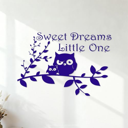 Hibou Doux Rêves Garçon Fille Hibou et Arbre Enfants Stickers muraux 32x47.5cm Embellissement mural Bleu foncé