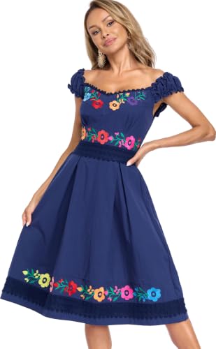 Image of Women's Mexican Dress Embroidered Causal Lace Party Dress