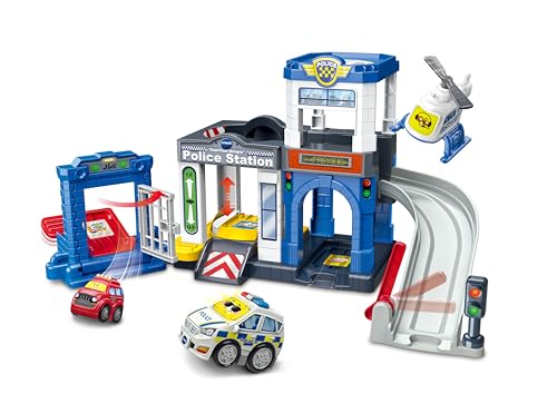 Toot-Toot Drivers Police Station Car Playset includes Police Car Toy Helicopter & Getaway car Vehicle Tracks for Kids with Lights & Sounds for Toddlers 12 months 2 3 4+ Years English Version