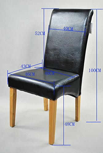 folk Set of 4 Faux Leather Dining Chairs Roll Top High Back with Solid Wooden Legs Oak Finish for Home & Dining Living Room Bedroom Kitchen (Black) - Image 3