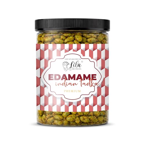 LILA DRY FRUITS Roasted Edamame Indian Tadka Flavour 400 gms Flavoured Edma Beans Protein Snack | Crunchy Soya Plant Based Vegan Munching | Edamamme Bean Perfect for Gifting