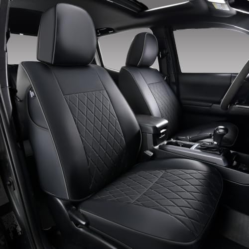 Image of Coverado Tacoma Seat Covers, Car Seat Covers Front Seats, Leather Seat Covers for Cars Car Seat Protector Cushion Tacoma Accessories Custom Fit 2024-2026 Toyota Tacoma Double /Crew Cab(Black)