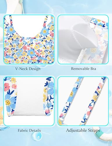 Image of Girls Swimsuit V Neck Bikini Set Color Block with Cover Up 3Pcs Bathing Suits