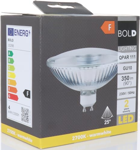 BOLD Lighting QPAR 111 (ES 111) LED GU10 Reflektor-Leuchtmittel (350 Lumen | 4 W entsprechen 32 W | 2700k warmweiß | 15.000 Std. Laufzeit), Aluminium BOLD Lighting QPAR 111 (ES 111) LED GU10 Reflektor-Leuchtmittel (350 Lumen | 4 W entsprechen 32 W | 2700k warmweiß | 15.000 Std. Laufzeit), Aluminium