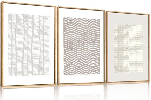 Aryroi Large Abstract White and Beige Framed Canvas Wall Art,Geometric