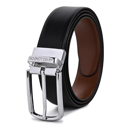 Image of HAYES LONDON Belts for Men Leather Original - Belt for Men Formal with Classic Design, Durable and Italian Reversible Men Belts for All Occasions