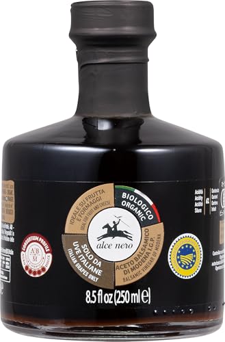 Alce Nero Organic Premium 4 Leaves Balsamic Vinegar | Made Solely from Italian Grape Must | Gold Label Award | Complex Woody Aroma | No Artificial Additives | Made in Modena Italy - 250ml Bottle